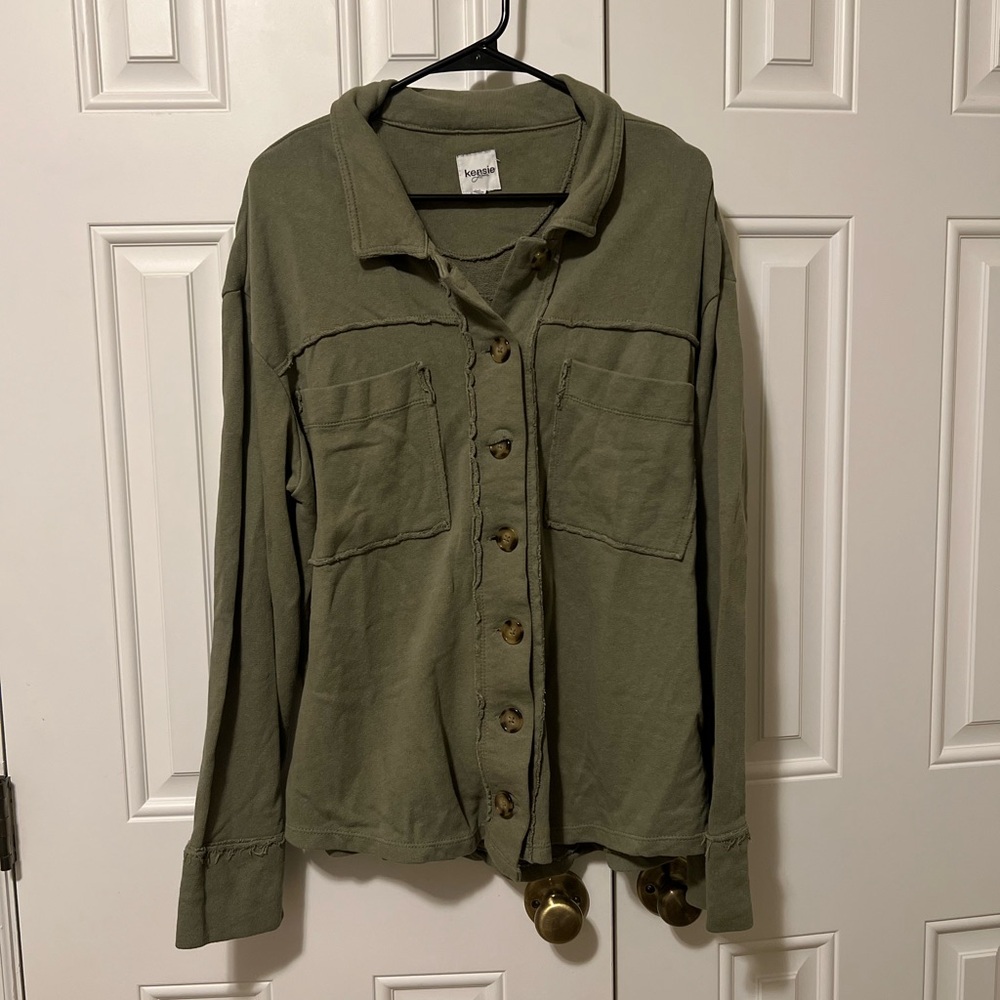 Military Green Button-Up Cotton Jacket